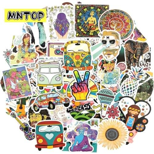 10/30/50/100pcs/pack Cartoon Hippie Retro Color Waterproof Stickers For Scrapbook Skateboard Laptop Motorcycle Computer Luggage