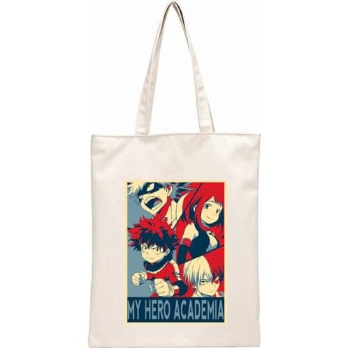 My Hero Academia Printing Harajuku Casual Female Shoulder Canvas Bag ins Large Capacity Tote Bag Reusable Ladies Shopping Bags