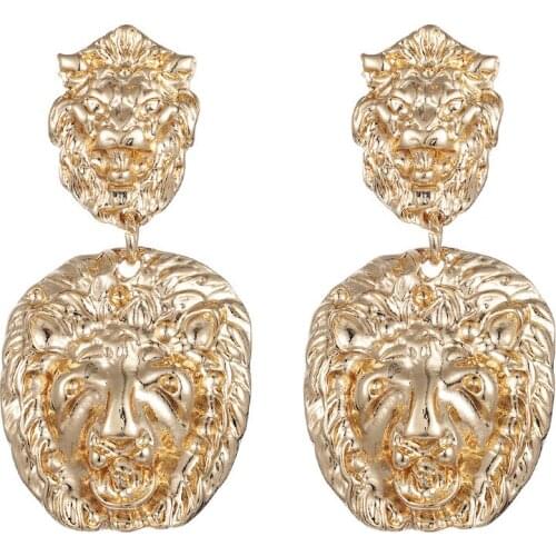 HF JEL Vintage Lion Head Women Drop Earrings Trendy Statement European Female Fashion Jewelry Accessories New Earring Dangle