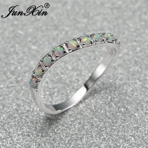 Unique Irregular Wave Ring Round White Fire Opal Rings For Women Wedding Bands White Gold Rose Gold Stacking Thin Ring Jewelry