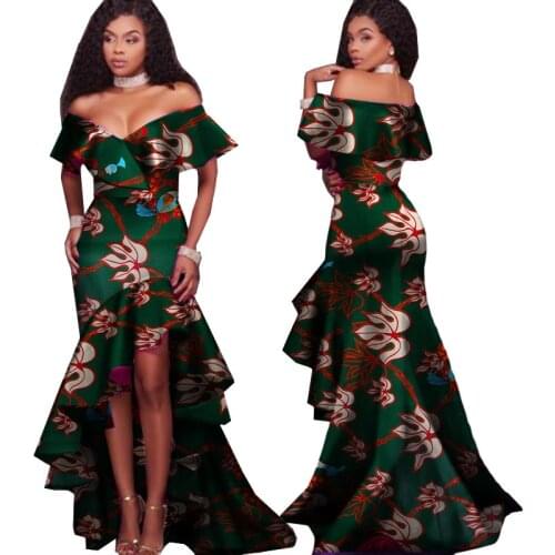 Stock Size Low Price 2020 New Autumn African Tribal National Printing Slash Neck Sexy Long Dresses for Women WY2248