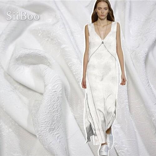 Siiboo solid color cream white 3D textured floral pattern jacquard fabric for women summer dress holiday wearing tejido sp6518
