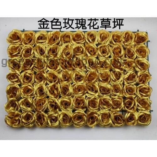 10PCS/LOT Free Shipping Artificial silk Gold rose flower wall sparking wedding background lawn flower Wedding decoration