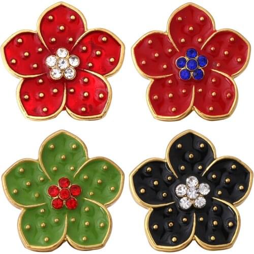 10pcs/lot New Gold Flower Snap Button Jewelry Rhinestone Metal 18mm Snap Buttons fit Snap Bracelet Bangles For Women