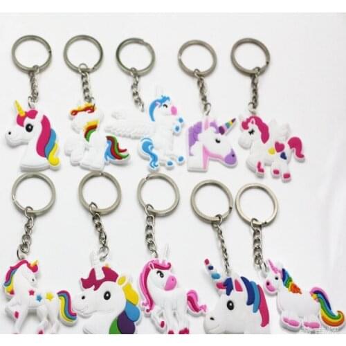 10PCS Cute Fairytale PVC Unicorn Keychain Multi-style Horse Key Holder Alloy Key Ring Action Figure Toys For Children Gift