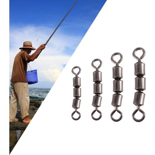 10 Pcs Triple Fishing Connector Barrel Swivel Stainless Steel Sea Hooks Connector for Sea Fishing Lures Connector