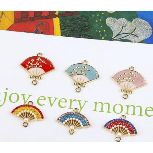 10pcs Vintage Chinese Style Drop Earring For Women Alloy Drip Oil Pearl Fan Statement Pendant Material Diy Jewelry Accessories