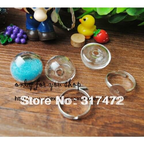 100set/lot 20MM Mushroom Glass Bubble Vial & ring DIY Glass Globe Bottle Rings Glass Vial Bubble Liquid Ring