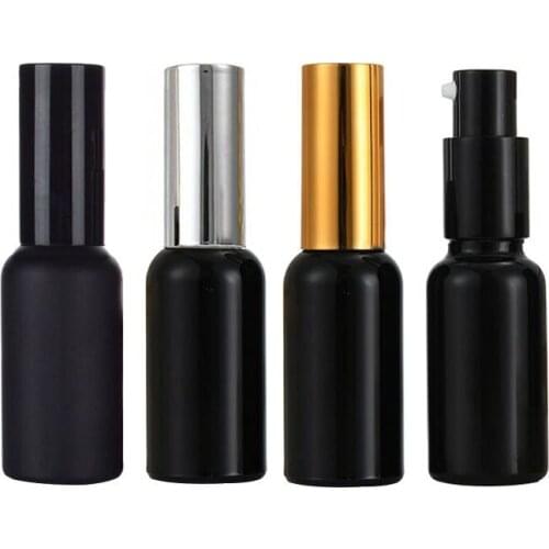 360 x 20ml Frosted Matt Black Glass Lotion Pump Travel Portable Bottle 20cc Empty Glass Essence Oil Container With Pump