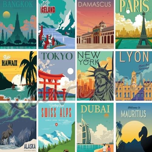 Xaviera Travel City Diamond Painting New York Paris Hawaii Tokyo Landscape Full Drill Cross Stitch Rhinestone Embroidery Crafts