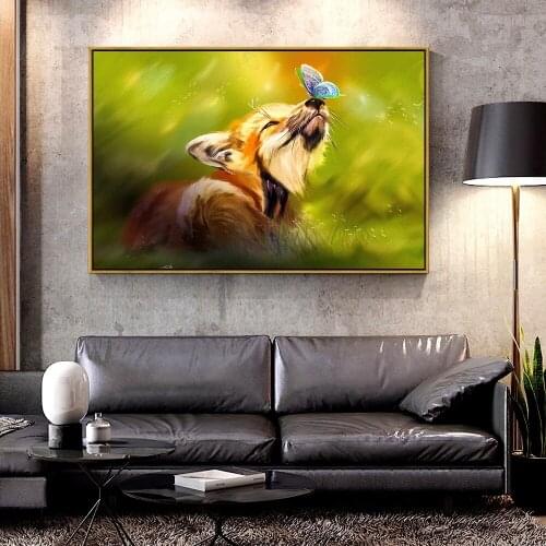Artcozy Oil Canvas Painting fox_butterfly_cute For Home Decoration Wall Art