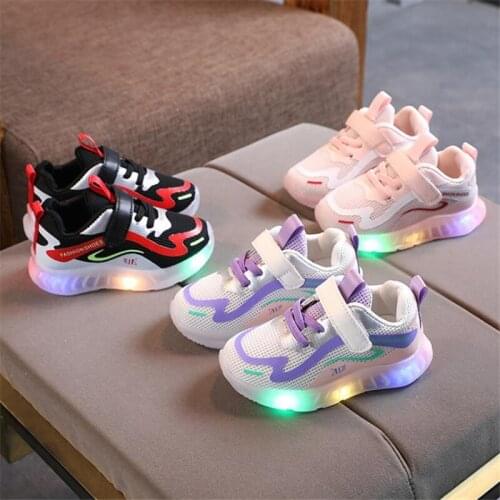 Disney children fall 2021 children LED lights girls students running shoes sneakers glow boy breathable mesh shoes