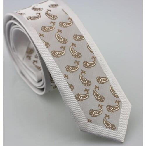 YIBEI Coachella Ties Silver Gray Neckties Border With Brown Paisley Floral Gravata Masculina Microfiber Fashion Slim Man Tie