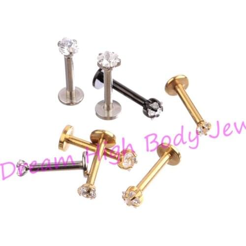 New Arrival Lip Stud Labret Piercing Ring For Women Girl Clear Zircon 316L Stainless Steel Gold Black Round 8mm 10mm 60pcs/lot