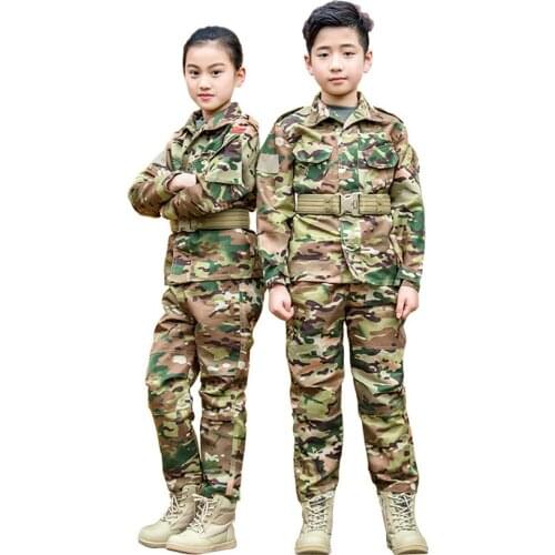 Teenager Boys Military Uniform Tactical Combat Jacket Pants Set Camouflage CP Jungle Print 2PCs Kids Special SWAT Army Suit