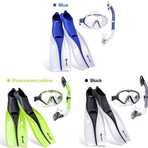 Snorkeling Set Wide View Diving Snorkeling Flippers Dry Snorkel Set Full Foot Pocket Fins Watertight and Anti-Fog Lens