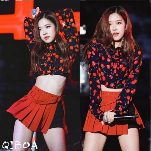 Kpop Korea Celebrity ROSE Slim Lapel Full Sleeve Short Cardigan Shirts Tops + Sexy High Waist Split A-Line Mini Skirt Women Sets