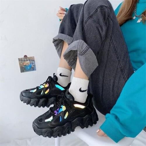 Fashion Breathable Casual Shoes Womens Chunky Sneakers Platform Vulcanize Shoes Thick Bottom Female Reflective Sneakers