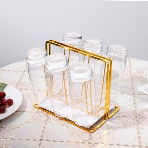 Minimalist Golden Cup Drying Rack Stand Iron 6 Cups Drainer Mug Holder Mugs Tree with Drain Tray for Living Room Kitchen