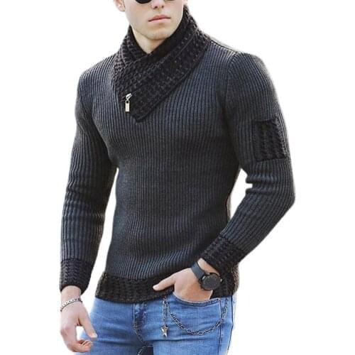 Long Sleeve Scarf Collar Men Sweater Soft Color Block Slim Casual Sweater Streetwear