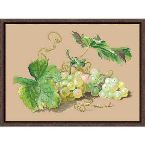 Green grape cross stitch kit fresh fruit complex 14ct 11ct count linen flaxen canvas stitches embroidery DIY handmade needlework