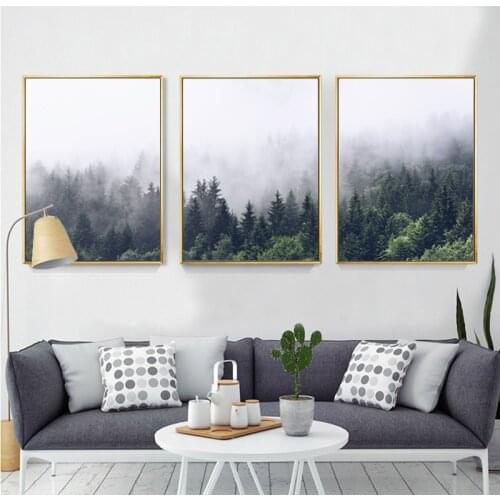 Forest Photography Posters Print Nordic Wall Art Canvas Painting Woodland Forest Fog Landscape Pictures Living Room Home Decor