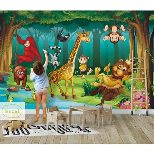 Bacal Custom 3D Photo Mural Wallpaper For Kids Room Animal Paradise Cartoon Children House Mural Bedroom 5D Wall paper Painting