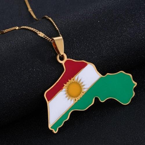 Stainless Steel Kurdistan Map Pendant Necklaces Trendy Kurdish Map Charm Jewelry