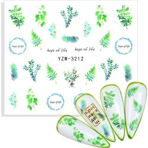 The New 3D Nail Water Transfer Sticker Green Leaf Flower Stickers for nail English Letter Design Nails Accessories Fashion Decal