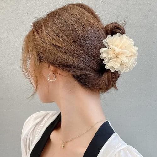 New Women Elegant Chiffon Big Flower Hair Claws Sweet Hair Decorate Headband Back Hair Hold Clips Fashion Hair Accessories