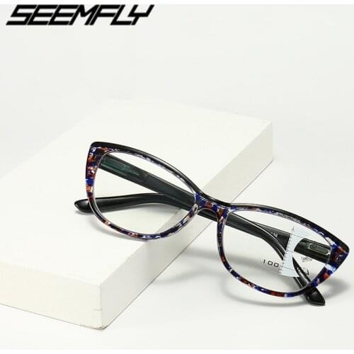 Seemfly Anti Blue Light Progressive Multifocal Women Reading Glasses Cat Eye Frame Near Far Sight Diopter Eyewear Spectacle New