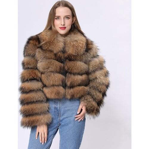 Fur Coat Winter Female Short Fashion Casual Fluffy Real Raccoon Fur Jacket Women 2020 MJF-FC-22