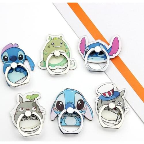 360 Degree Cartoon Cat Finger Ring Smartphone Stand Holder Mobile Phone Cute Stitch Bear Holder Stand For iPhone All Phone