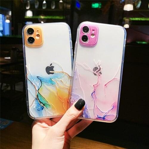 Ottwn Clear Marble Phone Case For iPhone 11 12 Pro Max 7 8 Plus 12 Mini XS Max X XR SE 2020 Fashion Gradient Fundas Soft Cover
