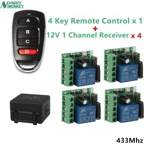 433MHz RF wireless Learn code EV1527 remote control 1piece & 1 channel DC12V receiver switch 4 pieces door motor Garage control
