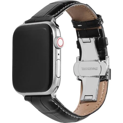 Strap for Apple Watch Bnad 5 6 SE 44mm 40mm 42mm 38mm Genuine Leather Butterfly Buckle Bracelet Accessories for iwatch 5 4 3 2 1
