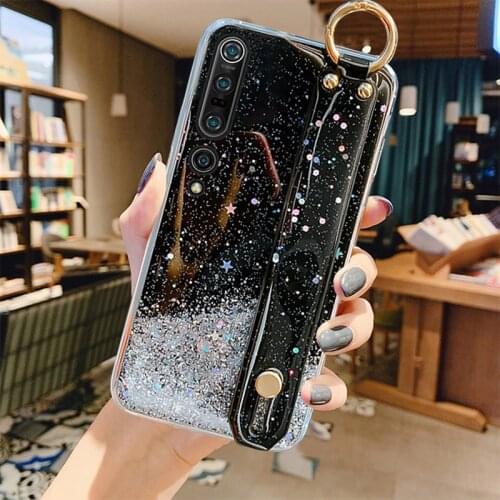 Luxury Bling Glitter Wristband Silicone Phone Case For Xiaomi Mi 11 10 9 T 8 Lite Pro Redmi Note 9 8 7 Ultra-thin Lanyard Cover