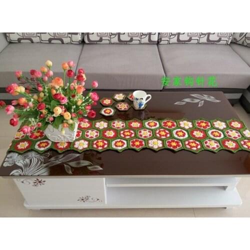 Free shipping Japan sytle luxury cotton crochet lace table ruuner with colorful flowers for home decor table cover towel runners