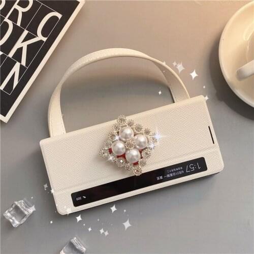 Luxury Leather Case for Huawei Mate X2 Conque INS Square Diamond Case for Huawei MateX2 5G Cases Classic Funda Para