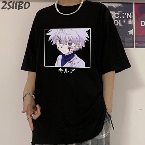 Streetwear Mens T Shirt Kawaii Hunter X Hunter Unisex Tshirt Killua Zoldyck T-Shirt Male Crew Neck Fitted Soft Anime Manga Tops