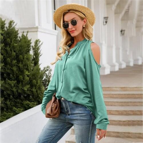 Womens Shirt Autumn Green Hollow Out Single-Breasted Long Sleeve Blouses Womens Clothing 2021 Casual Blusas Femme Y2k Tops
