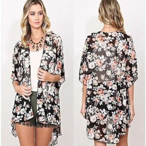 2016 Women Blouses Floral Loose Shawl Kimono Cardigan Boho Chiffon Tops Blouse New