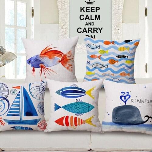 1 piece Cartoon Fish Mediterranean Casual Pattern Seat hug pillow Cover Decorative Home Chair Throw Pillows Case 45x45cm
