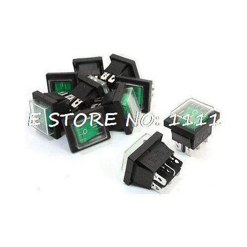 10PCS AC 250V/16A 125V/20A 2P2T Panel Mounted Waterproof Rocker Switch Green
