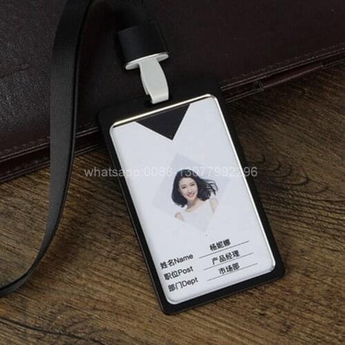10pcs ID Name Card Acctrend Aluminum Badge Holder with 1.5cm Detachable Neck Lanyard for worker, student