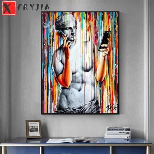 Diamond Painting Modern graffiti art, David and cigarette mobile phone 5d Diamond Full Diamond Mosaic Cross Stitch Decoration