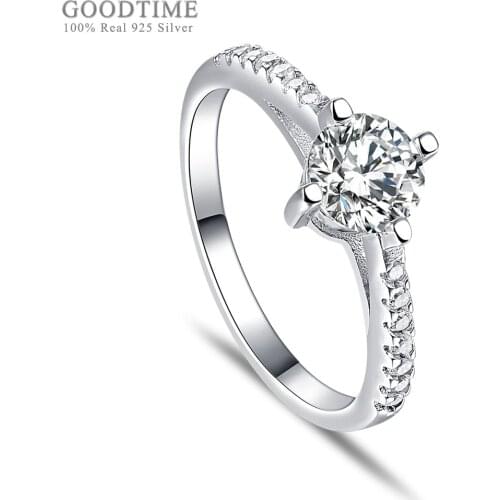Women Ring Pure 925 Sterling Silver Ring Zirconia Rhinestone Wedding Rings Jewelry Accessories For Bride Party Dress Up