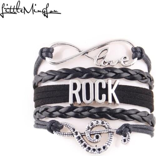 Little MingLou Infinity love rock Bracelet music note charm leather wrap men bracelets & bangles for women jewelry friend gift