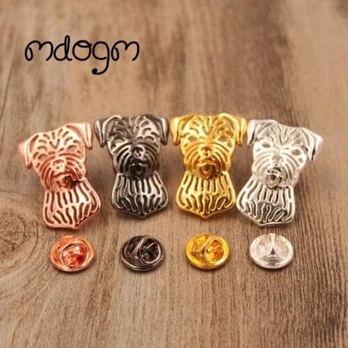 Mdogm Border Terrier Dog Animal Brooches And Pins Suit Metal Small Father Collar Badges Fashion Gift For Male Men B112