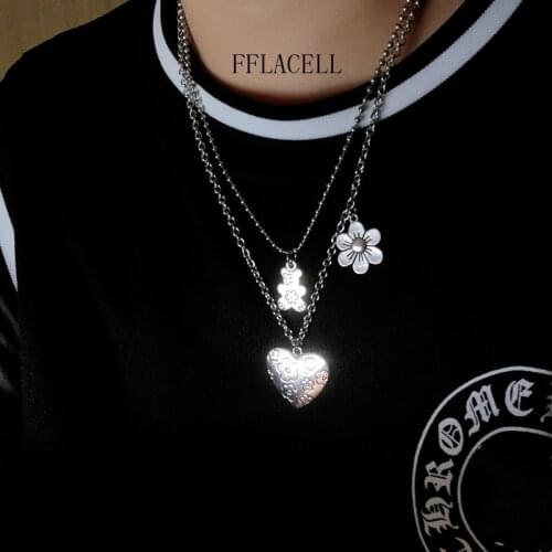 FFLACELL Fashion New Same Street Hip Hop Stainless Steel Punk Smiley Sad Pendant Chain Harajuku Necklace For Women Men Jewelry